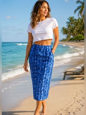 RipSkirt Hawaii Indigo Paisley Wrap Skirt Length 4 Size XXL Pockets